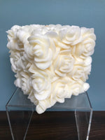 New Unscented Handcrafted 4” Pillar Cube CANDLE Ivory Roses Volcanica 9532
