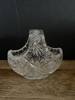 a** Vintage Diamond Cut Crystal Glass Basket w/ Etched Floral Design Decor Wedding Easter