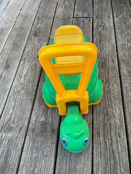 a* Vintage Amloid Ride On Toy Car Moving Head + Storage Green Turtle