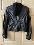 Juniors XLarge TILLYS FULL TILT Black Polyvinyl Leather Look Biker Jacket Coat Zip Up Hood