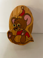 *Vintage Christmas Mouse w/ Rolling Goo-Goo Eyes Wood ClothesPin Note Holder Holiday