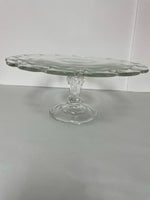 €€ Vintage Indiana Glass Teardrop Cake Stand Pedestal Footed Plate Clear 10.5”x5”