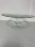 €€ Vintage Indiana Glass Teardrop Cake Stand Pedestal Footed Plate Clear 10.5”x5”