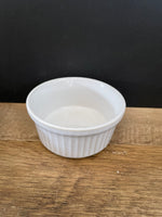 ~€ Set/8 New Ramekin Bakeware from Crate and Barrel Short 3.5” Diam x 1.5"  Soufflé White 648-175