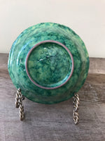 *Vintage Round 6.5” Glazed Pottery Bowl Glaze Green and Black