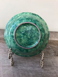 *Vintage Round 6.5” Glazed Pottery Bowl Glaze Green and Black