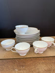 a** Vintage Set of 10 8” L & M Hostess Luncheon Dessert Plates with 5 Tea Cups White with Gold Rim