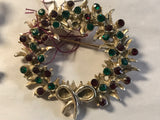 + Vintage Set/2 Holiday Christmas Reindeer Wreath Lapel Pin Pendant Brooch