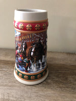 a** Vintage BUDWEISER Holiday Stein 1994 7” HOMETOWN HOLIDAY Clydesdales Ceramic