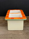 <€€ Boston Warehouse Trading Corp Ceramic Sugar Sweetener Packet Holder 2 Compartments (chip)