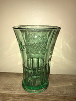 a* Set/8 Green Heavy Glass COCA COLA Flared 16 oz Drinking Glasses
