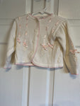 Vintage Pipiniki Baby Infant Toddler Girls  18 Months White Sweater Cardigan Pink Ribbon