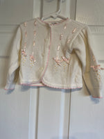 Vintage Pipiniki Baby Infant Toddler Girls  18 Months White Sweater Cardigan Pink Ribbon