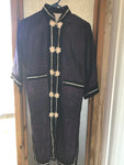 <€€* Vintage Womens Medium Kimono Long Lined Asian Oriental Black Purple Silky Satin Suede