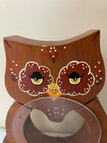 *Vintage MCM Wood Painted Owl Plexiglass Display Jar Removable Top