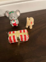 *Vintage Set/3 Miniature Holiday Christmas Mouse Felt Pony Wrapped Present