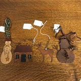 <€€* Vintage Set/4 Rustic Rust Metal Christmas Holiday Ornaments Snowman Reindeer Cabin