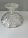 V€€ Vintage Clear Frosted Pressed Cut Glass Bowl Flowers & Grapes Pedestal  Scalloped Edge