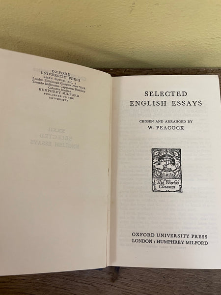 * Vintage Selected English Essays W.Peacock Hardback 1939 Reprint Various Authors