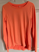 Womens Juniors DANSKIN NOW Medium 8-10 Neon Orange Long Sleeve Workout Top Activewear Fitted