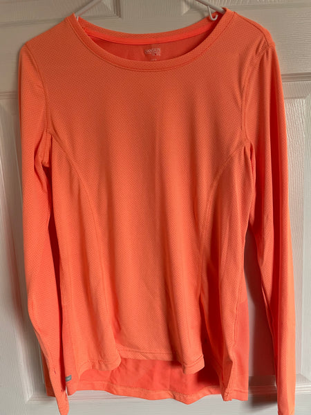 Womens Juniors DANSKIN NOW Medium 8 10 Neon Orange Long Sleeve