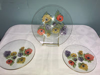 <€€ Vintage Set/13 8” Hostess Luncheon Dessert Plates Peonies Poppies Flowers