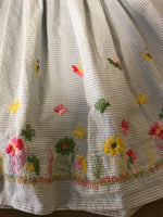 Vintage Girls Sz 3/4T Blue Seersucker Embroidered Skirt Suspenders Easter Springtime