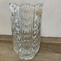 a** Heavy Crystal Glass 8” Vase Ribbed & Cut Scalloped Edge Decor