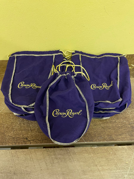 *Set/7 Purple Crown Royal 9" 750 ml 1 Liter Velvet Bag Gold Drawstring Sewing Crafts