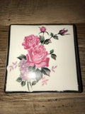 ~ Rose Covered Ceramic Square Lidded Trinket Keepsake Box