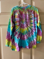 Girls Sz 8 Medium Hanes Tie Dye Top Tshirt Long Sleeve Pink Blue Green Cotton