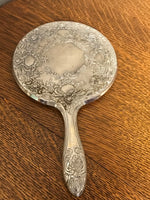 <€€ Vintage Towle Silver Ornate Hand Mirror 5.5” W x 9.5” L