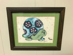a* Framed Art MCM 1960s-1970s Handpainted Turtle and Centipede Deena