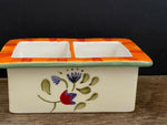 [pics,add] <€€ Boston Warehouse Trading Corp Ceramic Sugar Sweetener Packet Holder 2 Compartments (chip)