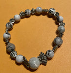 New White & Gray Glass Beads Stretch Beaded Bracelet for Womens/Teens Yoga