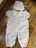 Vintage Baby Girls 6-9 Months One Piece Bodysuit Romper w/Bonnet Spring