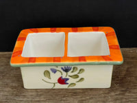 <€€ Boston Warehouse Trading Corp Ceramic Sugar Sweetener Packet Holder 2 Compartments (chip)