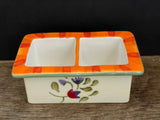 <€€ Boston Warehouse Trading Corp Ceramic Sugar Sweetener Packet Holder 2 Compartments (chip)