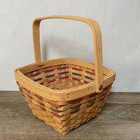 <€€ Shaker Square Medium Wood Woven Gathering Basket w/ Swivel Handle Green/Red Easter