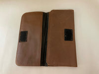 Brown Leather Zip 3 Fold Wallet Flat ID Card Bill Change Holder Velcro