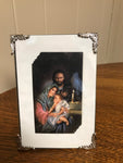 a** Vintage Nativity Scene Prayer Card Christmas Holiday in Silver Ornate Frame