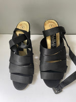 Vintage Womens High Lights Black Satin Sandal High Heel Ankle Strap Size 5M