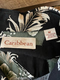 Mens CARIBBEAN Rayon Caribbean Island Camp Medium Hawaiian Floral Black Pocket