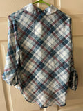 *NEW Women ABOUT A GIRL Long Sleeve Blue Plaid Blouse Small Sheer Hi Low