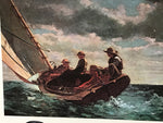 a** Vintage Art Winslow Homer “Breezing Up” No. 760 Sailboat Seascape Print Replica