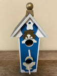 a** Wood Painted Cottage Bird House Pitch Roof 2 Perches