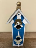Wood Painted Cottage Bird House Pitch Roof 2 Perches