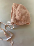 a** Vintage 1960s Baby Girls Beige Knit Crochet Bonnet Hat Cap