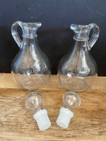 a** Pair/Set of 2 Clear Glass Vinegar Oil Cruet Jars Dispensers Bottles with Lids