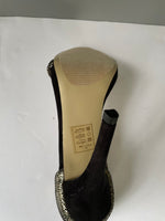New Womens Shoedazzle Black & Gold Shimmer Stiletto Sandal High Heel Ankle Strap Size 7 Sexy